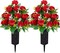 Artificial Cemetery & Memorial Flowers with Vase – Red Silk Rose Gravesite Bouquet, Outdoor Headstone Decoration, Long-Lasting Memorial Arrangement with Black Spiked Vase (2 Sets)